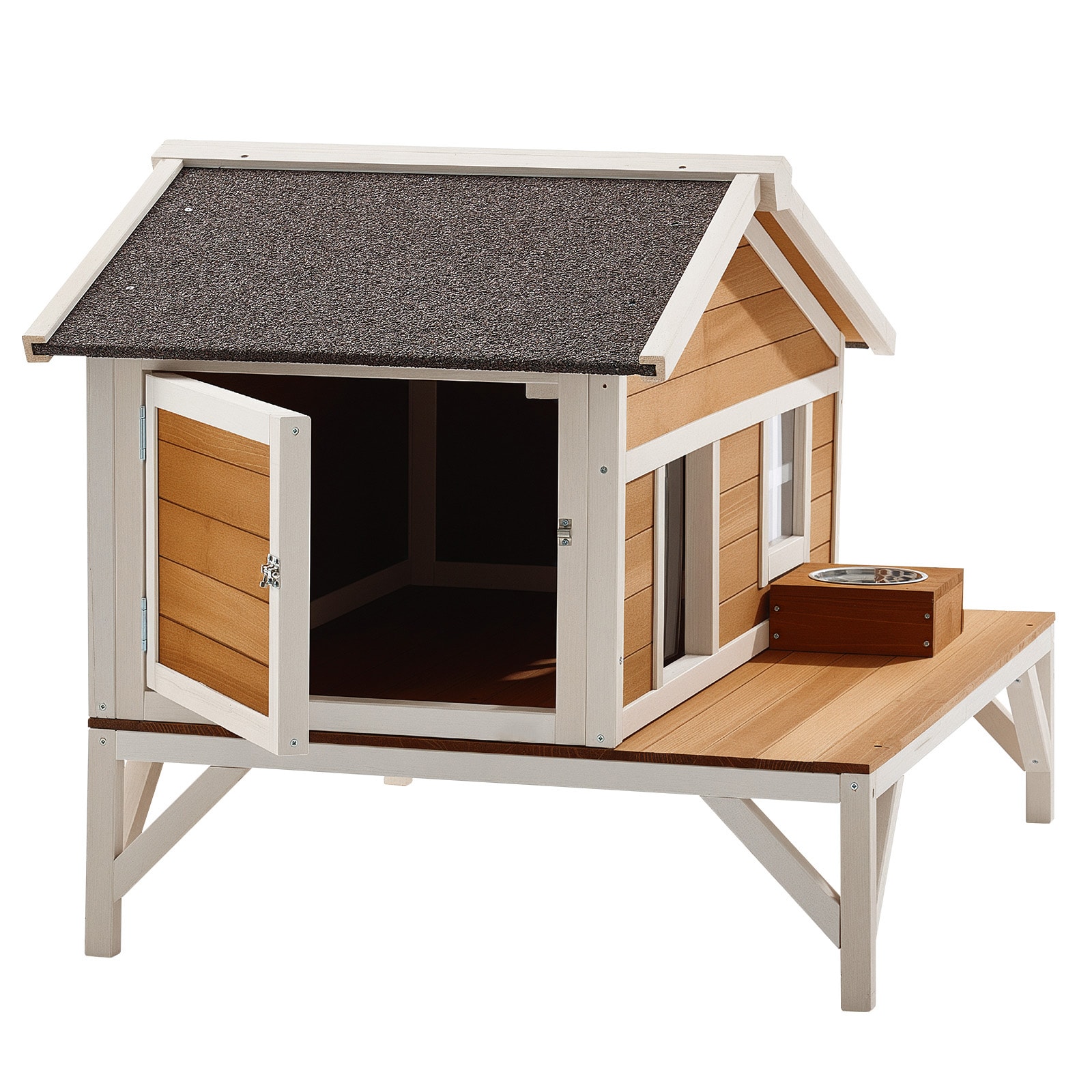 Isolierte Katzenhütte Aus Holz Mit Plattform Für Den Außenbereich_voghion.com